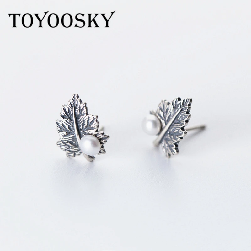 TOYOOSKY винтажные 925 стерлингового серебра кленовый лист натуральный жемчуг серьги гвоздики для женщин завод тайский серебряный дизайн ювелирные изделия оптом