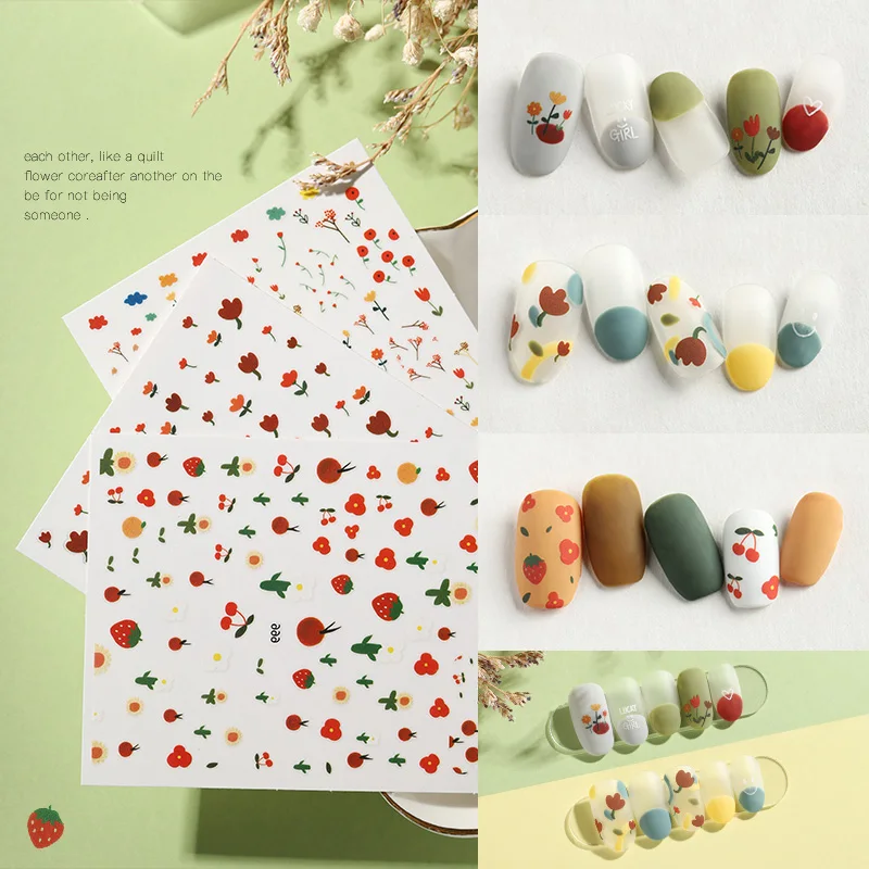 

3D Nail Art Stickers coloful Small fresh flowers Strawberry shape Water Transfer Slider For Nails Art Z0124