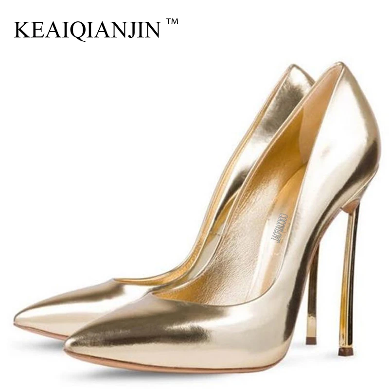 

KEAIQIANJIN Woman Superstar Shoes Top Quality Plus Size 33 - 43 Golden Wedding High Heels Shoes Champagne Silvery Sexy Pumps