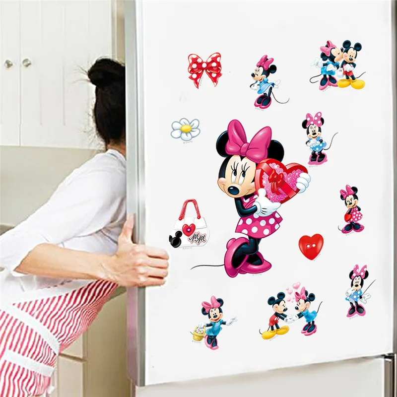 Новые Домашние наклейки с изображением Микки и Минни Маус для детей, настенные наклейки для детской комнаты, детская спальня, настенная художественная детская комната, съемный DIY плакат