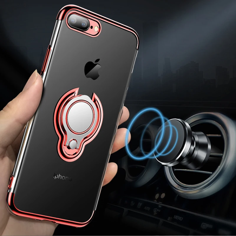 Прозрачный магнитный мягкий чехол для iPhone X XS максимальный с кольцом держатель