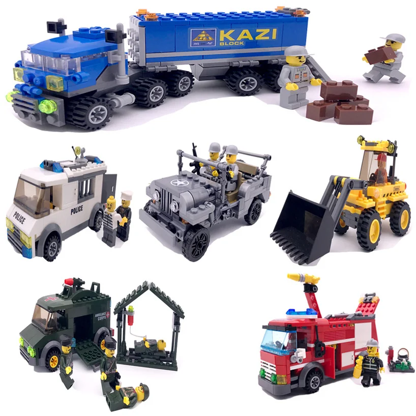 

2019 Children's Educational Assembled Car Plastic Interactive Building Blocks Boy Toy Open Wagon Truck Engineering Fire Truck