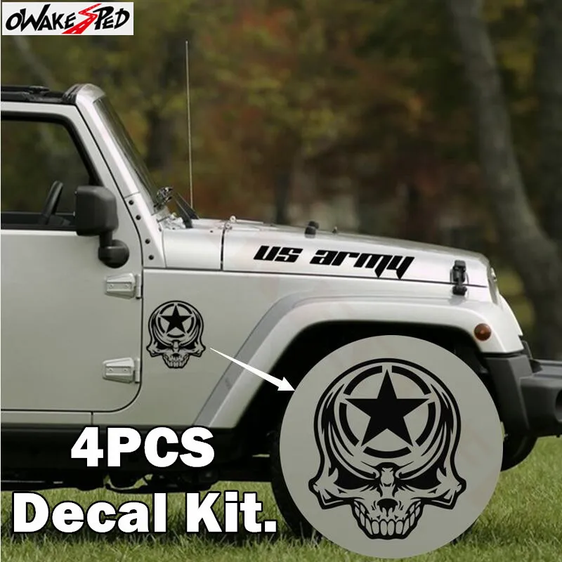 

US ARMY Sticker 4 Pcs Skull Graphics Decals Kit Auto Hood Fender Decor Decal For Jeep Wrangler Automobile Accessories