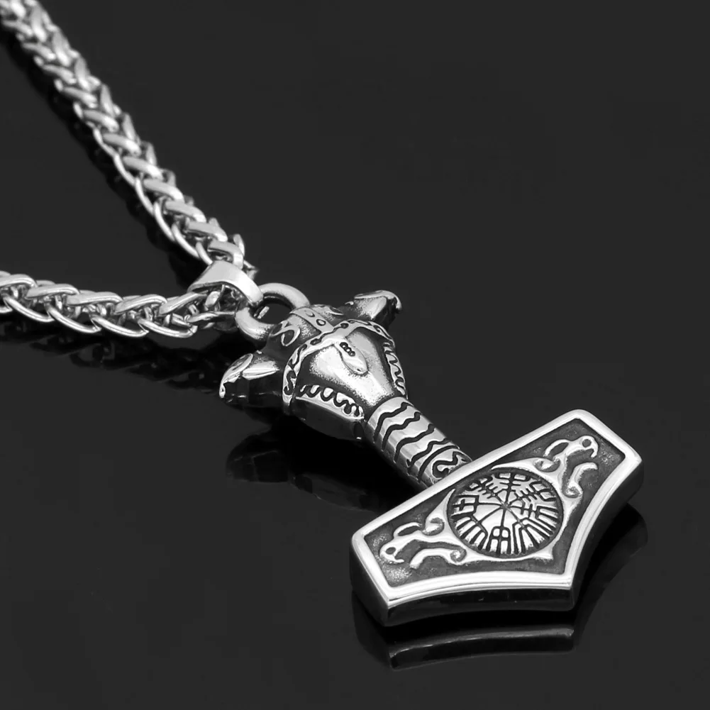 Скандинавский Викинг thor hammer Mjolnir Vegvisir из нержавеющей стали odin шлем кулон с