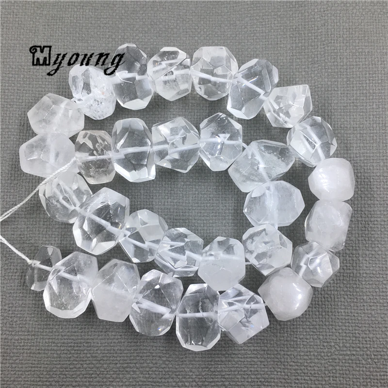 Polished Faceted Clear Crystal Nugget Beads,Polyhedral Nature Stone