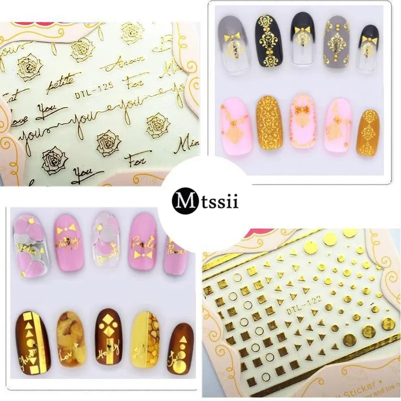 

Mtssii 1 Sheet Gold Metal Nail Sticker 3D Rivet Wave regular Lines Self-Adhesive Metallic Decals Manicure Sticky Nail Art Decor