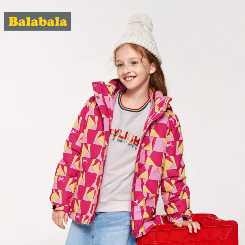

Balabala Girl 2 in 1 Outdoor Jacket with Detachable Lightweight Down Jacket with Baseball Collar Print Hooded Jacket Windbreaker