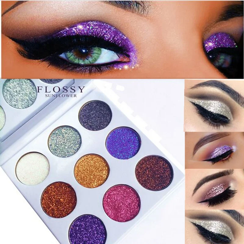 Flossy Sunflower тени для век Палитра Блеск Тени мерцающая пудра 9 цветов Sombras макияж