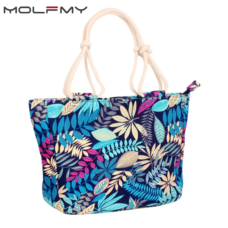 

2018 Casual Women Floral Leaves Printed Canvas Shoulder Bag Shopping Bag Large Capacity Tote Beach Bags Casual Tote Feminina