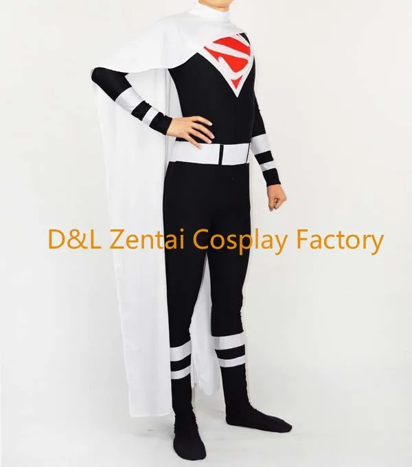 Free Shipping DHL DC Comics Black Superman Costume Superhero Zentai Cosplay Lycra Spandex Halloween Costumes SP1309 (3)