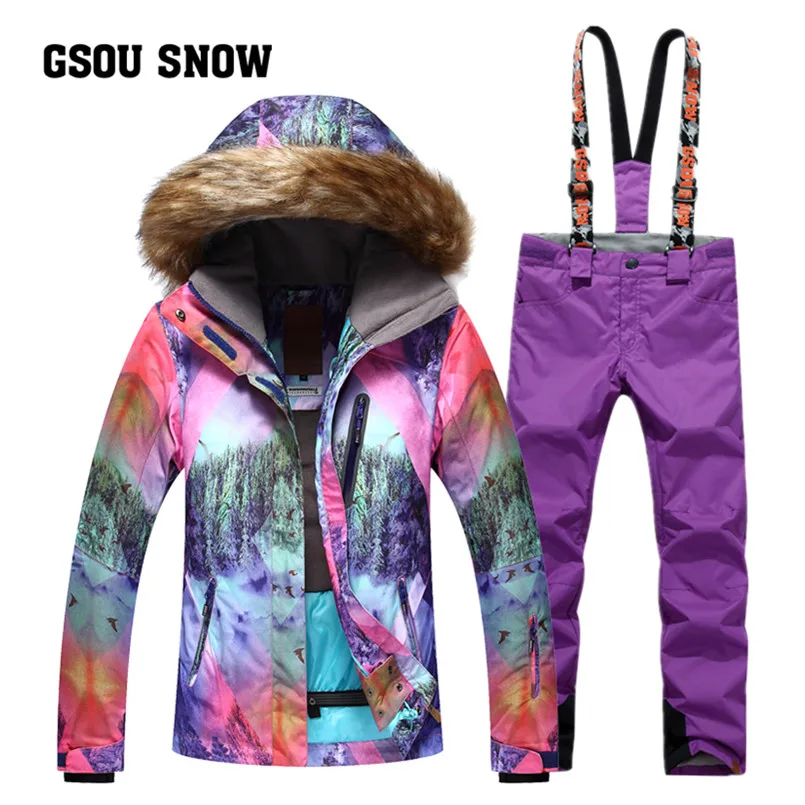

2018 Gsou Snow Women Ski jackets Pants Sets Ladies Ski Suit Waterproof Windproof Warm Sport Outdoor Snowboard Coat