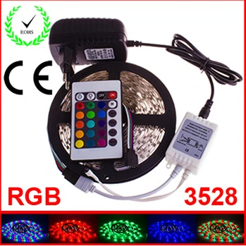 

Free shipping NON-Waterproof 5m 300leds 3528 RGB LED strip Lighting 60leds/m + 24Key IR Remote Controller + 12V 2A Power Adapter