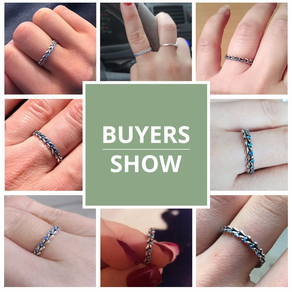 BAMOER Real 100% 925 Sterling Silver Stackable Ring Wheat Wave & Clear CZ Finger Rings for Women Sterling Silver Jewelry SCR162