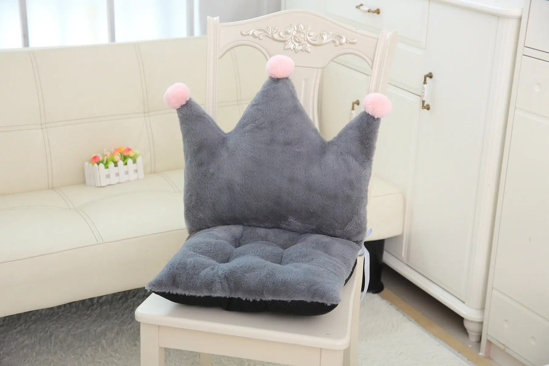 Корона фигурный плюшевый кресло-подушка диванная подушка для сидения Соединенные подушки для спинки стула искусственный кроличий мех противоскользящие офисные Зимние теплый подарок