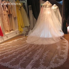 Новое поступление veu noiva свадебная вуаль veu белая слоновая кость 5 метров Соборная свадебная вуаль с аппликацией кружевная свадебная вуаль velo novia