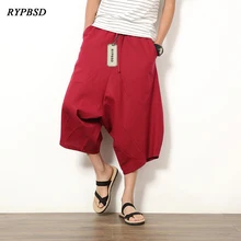 Мужское хлопковое белье, штаны, летние повседневные Хип-хоп шаровары со средней талией, однотонный с кулиской, свободные штаны с заниженной талией 5XL