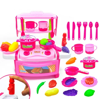 

Children Kitchen Cooking Toy With Light Sound Large Simulation Table Model Utensils Toys Pretend Play Educational Toy Kids