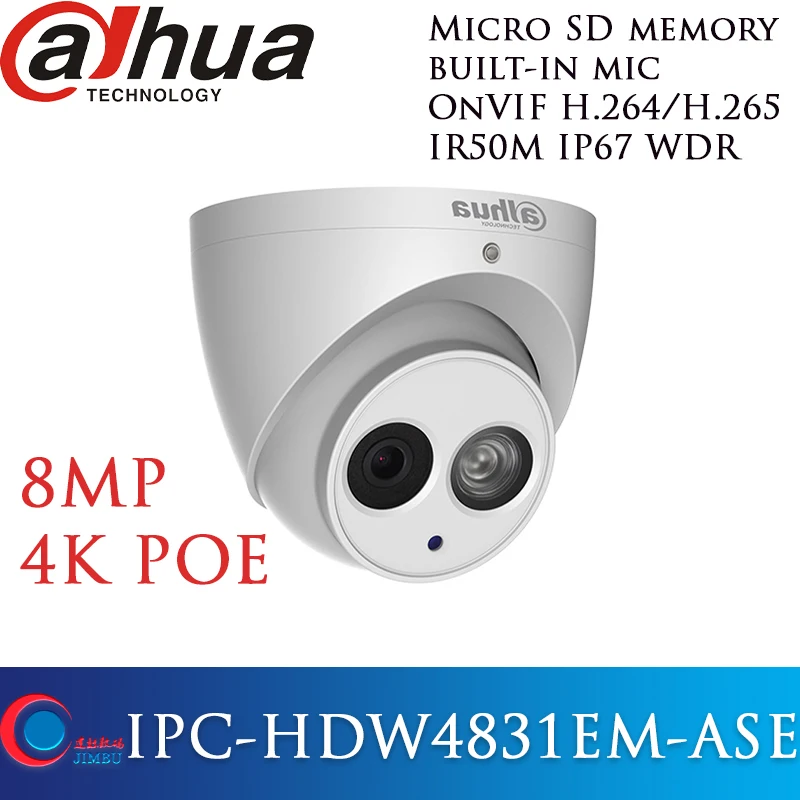 Dahua 4K камера IPC-HDW4831EM-ASE IR50m eyeball CCTV 8MP IP камера WDR Встроенный микрофон H.265 Micro SD память IP67 сетевая камера