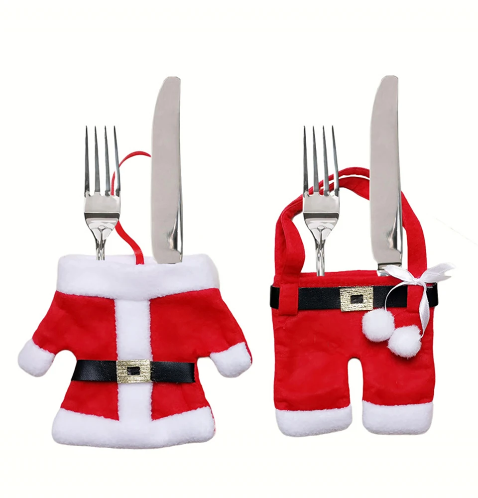 2pcs Christmas Cutlery Pocket Snowman Tableware Supplies Xmas Decorations for Home Kitchen Accessories