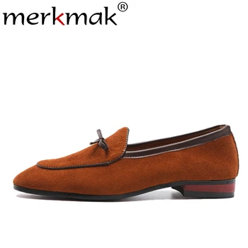 

Merkmak Suede Loafers Men Fashion Frosted Scrub Pointed Large Size 38-48 Men's Dress Shoes Slip On Casual Footwear Man's Flat