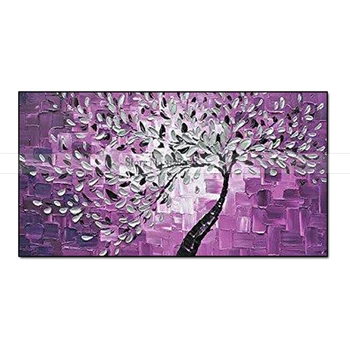 

Hand Painted Landscape Palette Knife Purple Silver Tree Flower Oil Painting On Canvas Modern Abstract Home Decoration Artwork