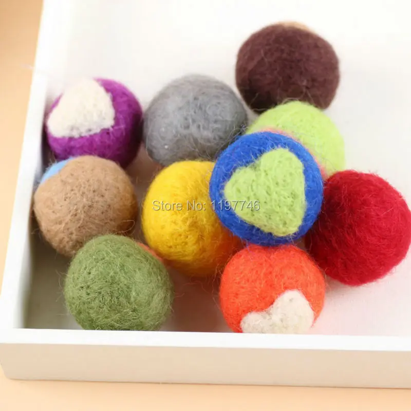 Felt Ball Heart Design 35mm Wool Felt Balls 100% Wool Felt Garland For Christmas Deco Various Avaible Mini Order 3pcs