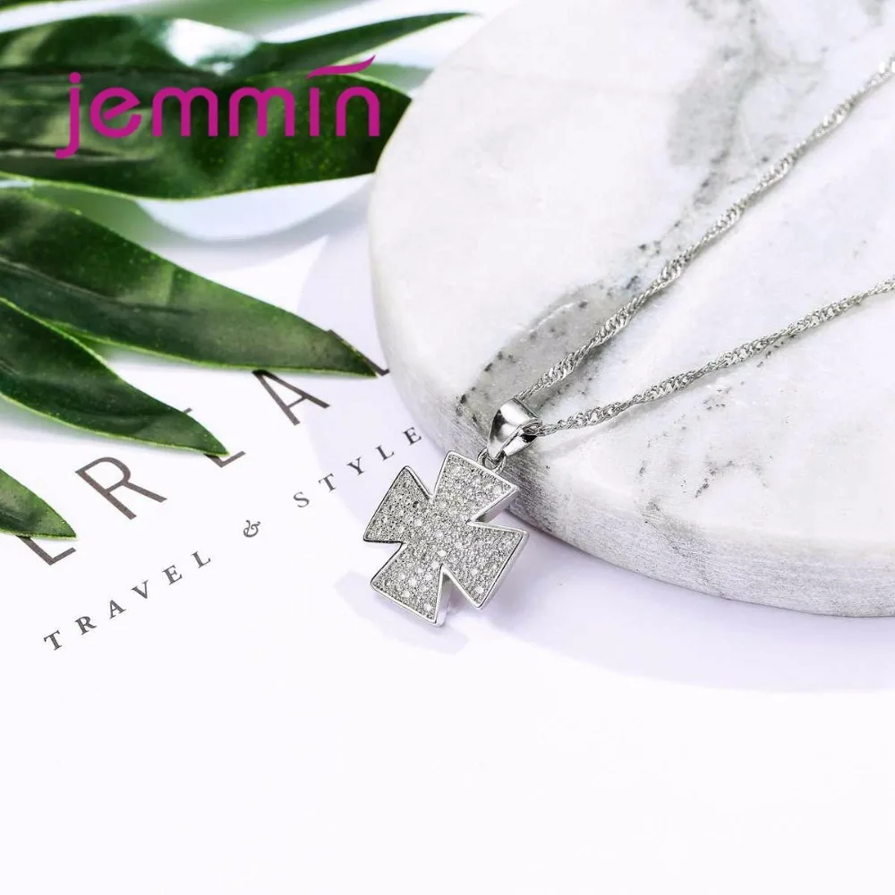 Jemmin модные свадебные Jewelry Set White Crystal геометрический Цепочки и ожерелья серьги Шарм 925 серебряные свадебные комплекты ювелирных изделий