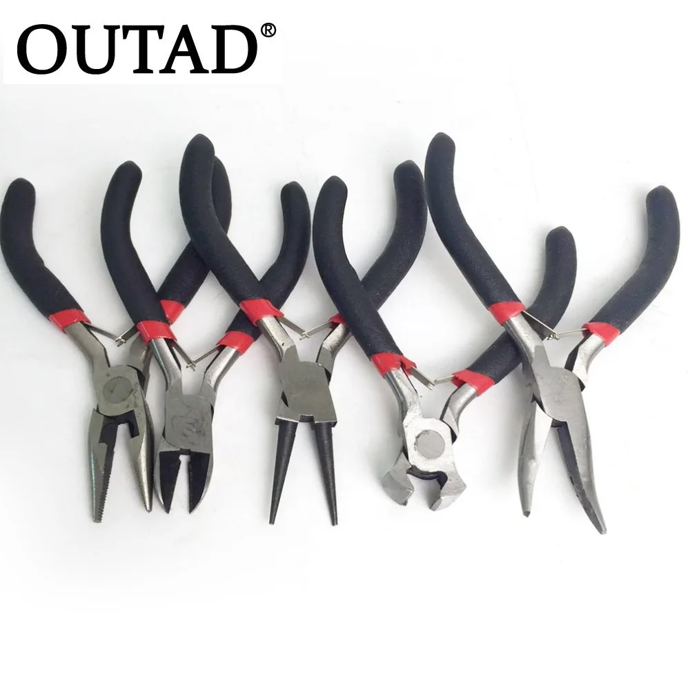 

OUTAD 5pcs Mini DIY Jewelry Making Pliers Set Carbon Steel&PVC Beading Wire Wrapping Round Long Bent Mini Plier Cutter Tool Kit