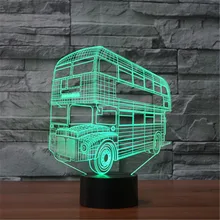 Новое поступление креативный 3D двухэтажный автобус светодиодный ночник 7 цветов Изменение Высокое качество визуальная Таблица лампа USB сенсорный свет дома