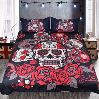 

3Pcs Black and Red Skull Duvet Cover Set PillowCase Quilt cover set 3D Skull Bedding Set Twin/Queen /King size bedding set
