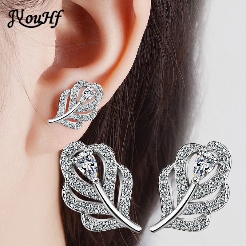 

JYouHF 2017 New Arrival Luxury Cubic Zirconia Feather Earrings White Gold Color Crystal Stud Earring Party Jewelry Accessories
