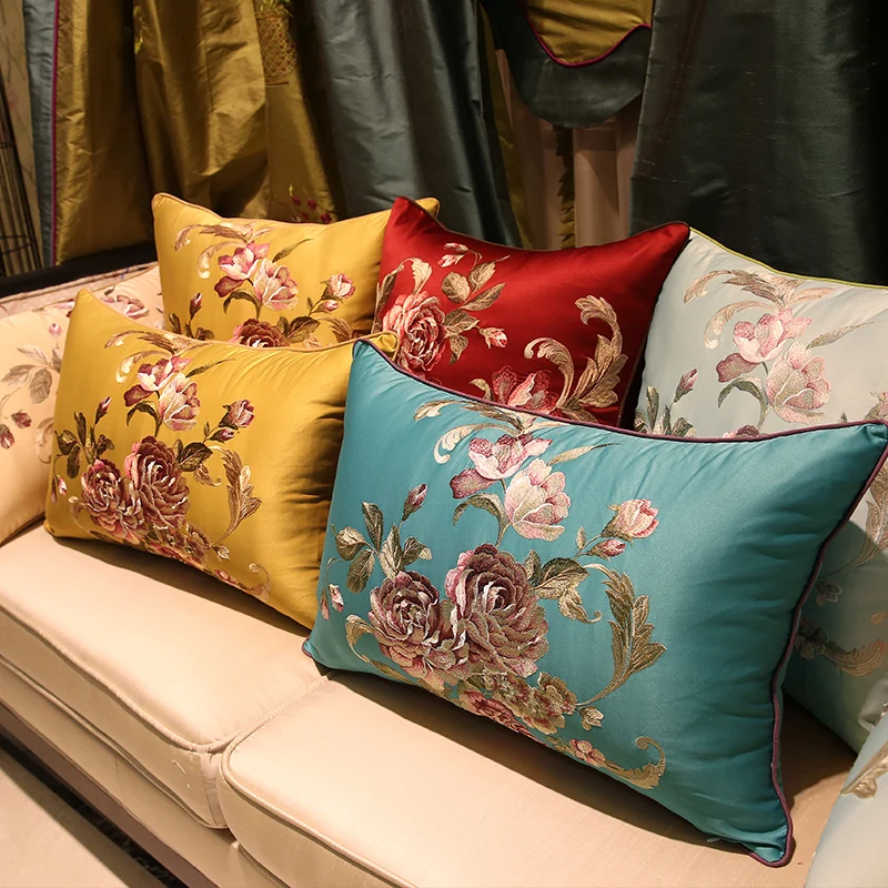 Chinese Rural Garden Embroidery Pillow Cover Cushion Linen Cotton Sofa Car Office Coffee Home