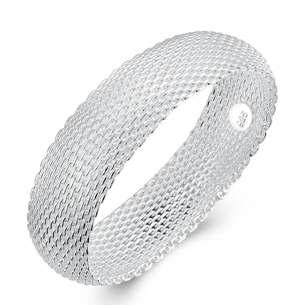 

2018 new 925 sterling silver bracelet jewelry big wide mesh full completed cuff bangle bracelet for women female jewelry