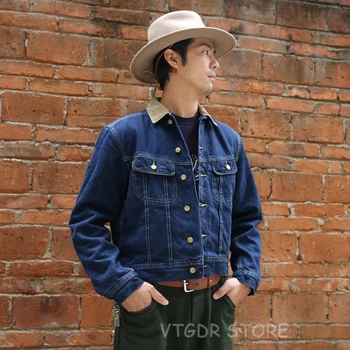 

NON STOCK Storm Rider Blanket Lined Corduroy Collar Denim Jacket Blue Jean Coat For Men