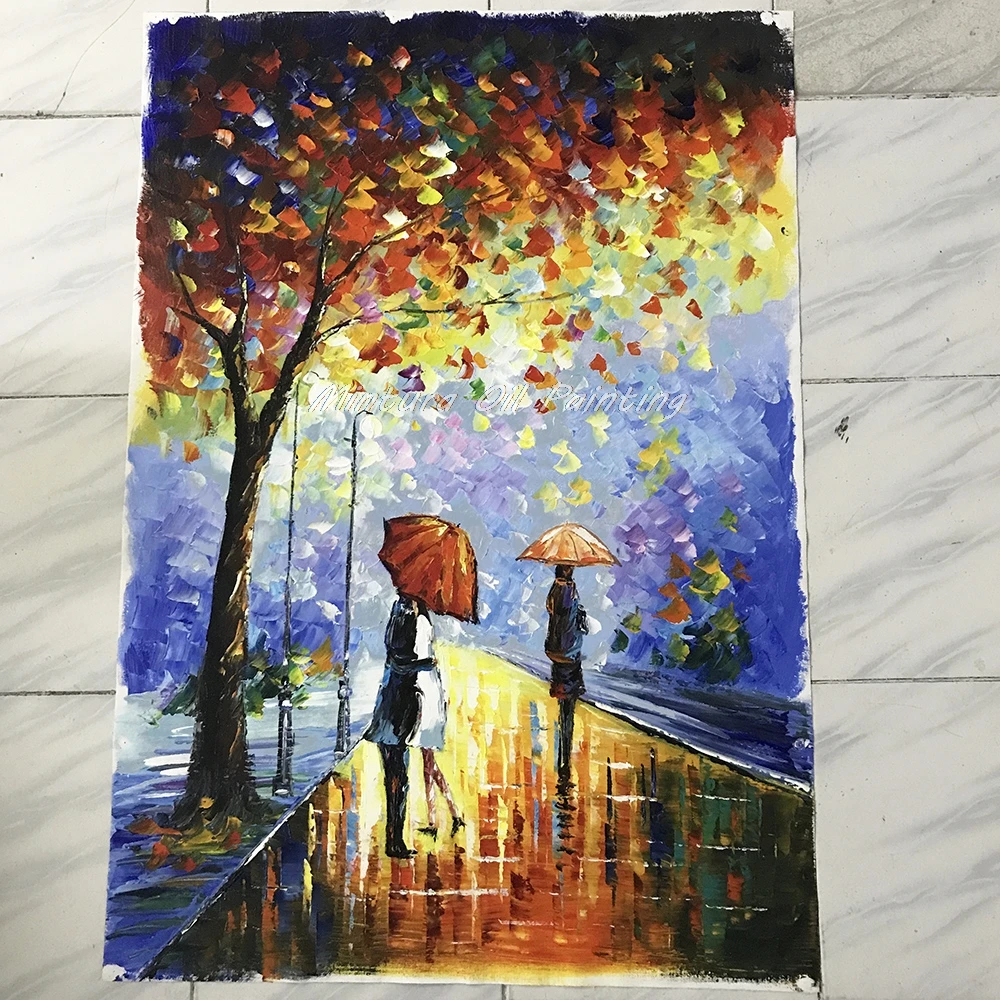 Preise Gerahmte Große Hand bemalt Abstrakten Moderne Wand Malerei Regen Baum Straße Palette Messer Ölgemälde Auf Leinwand Wand Art Home decor