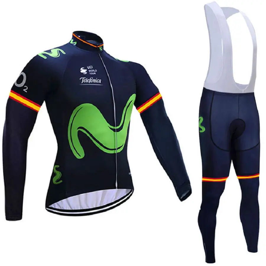 Серебристый Movistar Team, длинный рукав, Велоспорт, Джерси, набор, комбинезон, штаны, Униформа, ropa ciclismo, одежда для велосипеда, MTB, велосипед, Джерси, мужская одежда - Цвет: Серебристый