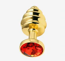 Unisex Masturbation Gold Color Stainless Steel Butt Plug Metal Anal Plug With Crystal Jewelry Spiral Anal Beads Sex Proudct