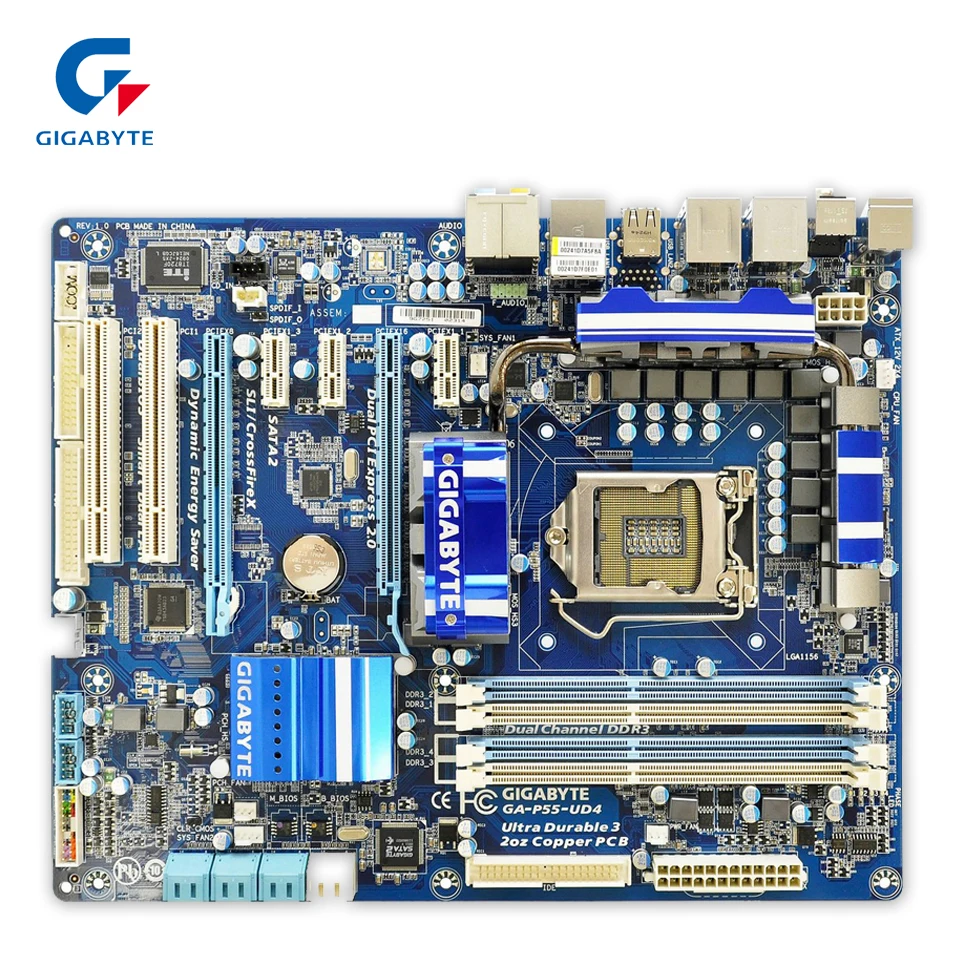 

Gigabyte GA-P55-UD4 Desktop Motherboard P55-UD4 P55 LGA 1156 Core i7 i5 i3 DDR3 16G SATA2 USB2.0 eSATA IEEE1394 ATX