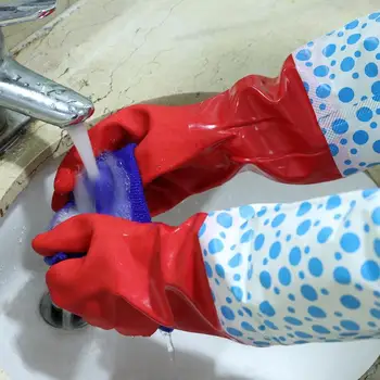 

1 Pair Kitchen Elastic Band Long Sleeves Cleaning Gloves with Velvet Warm Gloves Household Waterproof Dishwashing Gloves