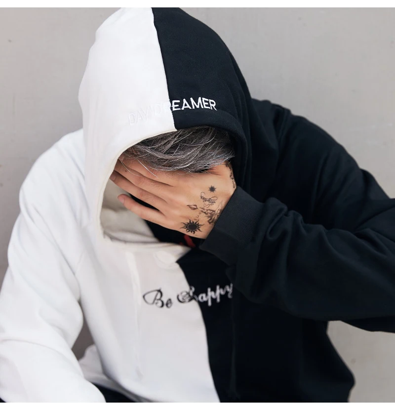 Aolamegs Hooded Sweatshirts Men Women Patchwork Smile Print Hoodie Fashion Casual Hip Hop Streetwear Contrast color Men Clothing (16)