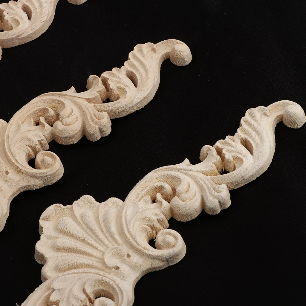 4Pcs Unpainted Wood Carved Corner Frame Applique Furniture Moulding Art Decor Handcraft Ornament Unpainted	