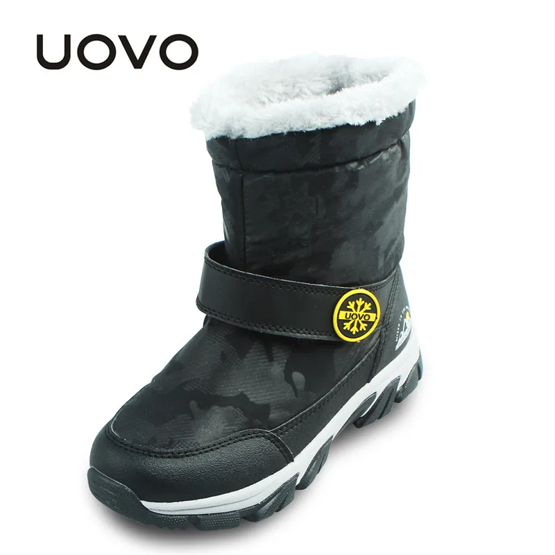 Бренд uovo детские зимние сапоги Размер 28-37 школьная обувь Детская уличная нескользящая обувь модная теплая зимняя обувь для девочек и мальчиков - Цвет: Черный