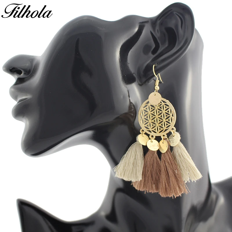 

Bohemia Cotton Tassel Earrings Hollow Out Tangle Earings Boho Fashion Ethnic Drop Earring Fashion Jewelry for Women Wedding Gift
