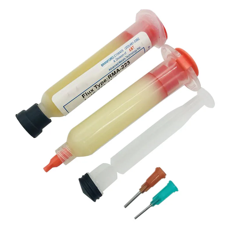 2pcs/lot Needle Shaped 10cc RMA-223 PCB PGA BGA SMD + NC-559-ASM With Flexible Tip Syringe Solder Paste Flux Grease Repair Solde needle shaped 10cc rma 223 pcb pga bga smd with flexible tip syringe solder paste flux grease repair solde