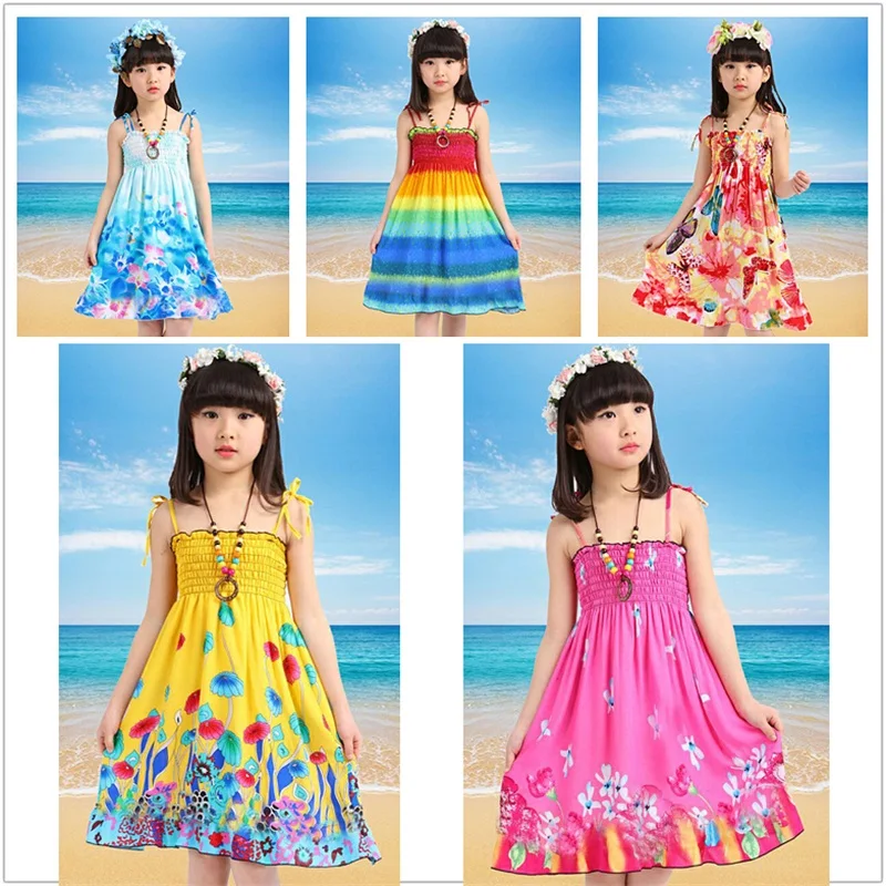 

2019 girls dress children's beach derss bohemian dresses princess dress summer Floral printing children's clothing