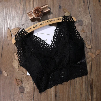 

Push Up Padded Bralette Women Lace Crocket Crop Top Strappy Bustier Vest Top Femme Summer Short Cami