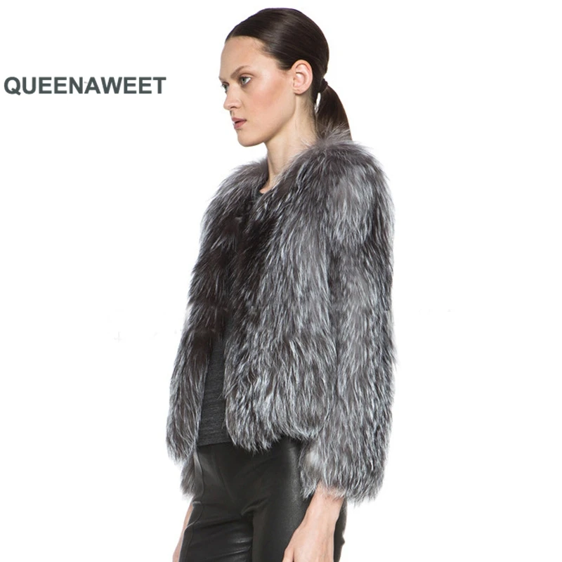 Натуральный Лисий мех, вязаное пальто из меха серебристой лисы, куртка с длинным рукавом, Женское пальто, верхняя одежда