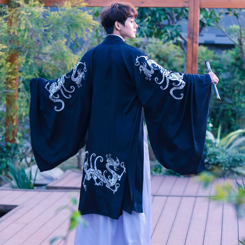 Древний китайский костюм для мужчин, костюм для выступлений для династии, белый костюм Hanfu, Атласный халат, китайское традиционное платье DN2112