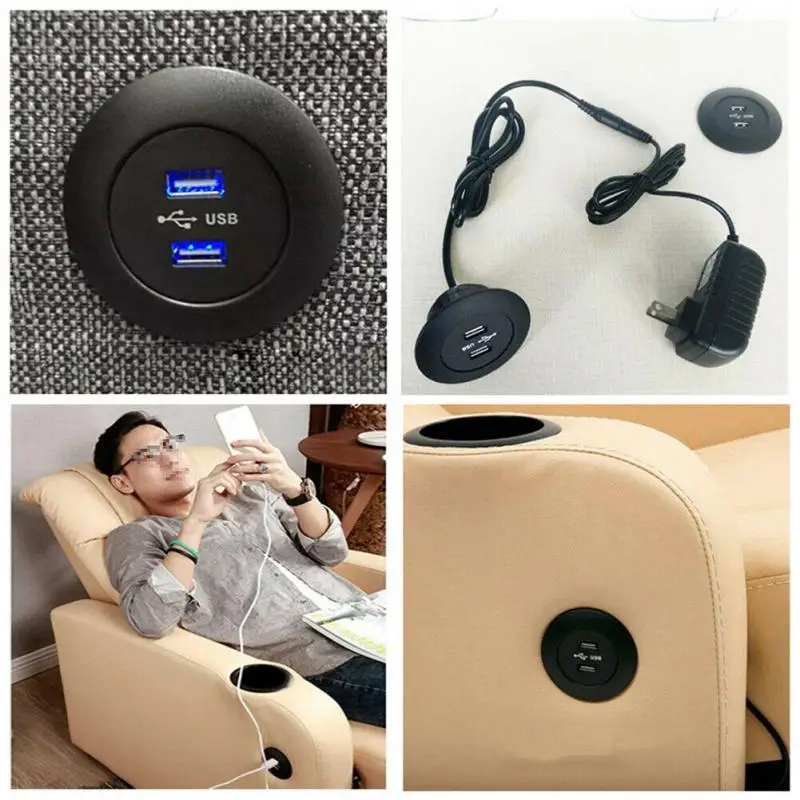 

Space Saving For Table Sofa USB Charger Easy Install Circuit Protection Office Dual USB Restaurants Small Desktop Accessories