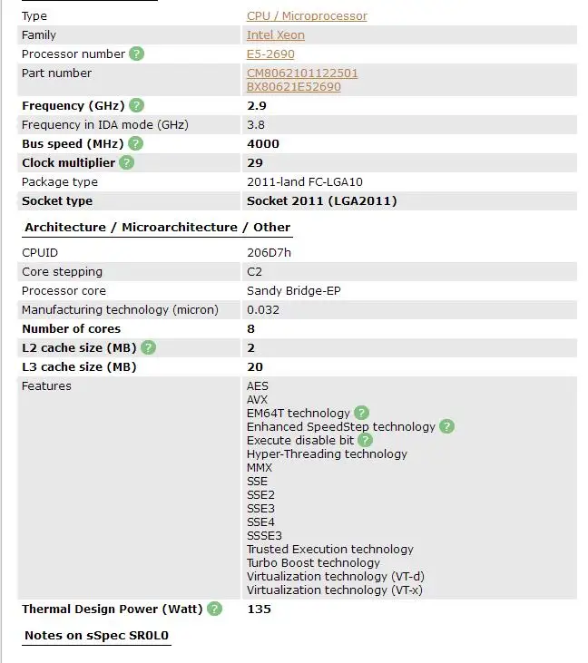 Intel Xeon Processor E5 2690 E5-2690 Eight Core 2.9G SROL0 C2 LGA2011 CPU 100% working properly PC Server Desktop Processor core processor
